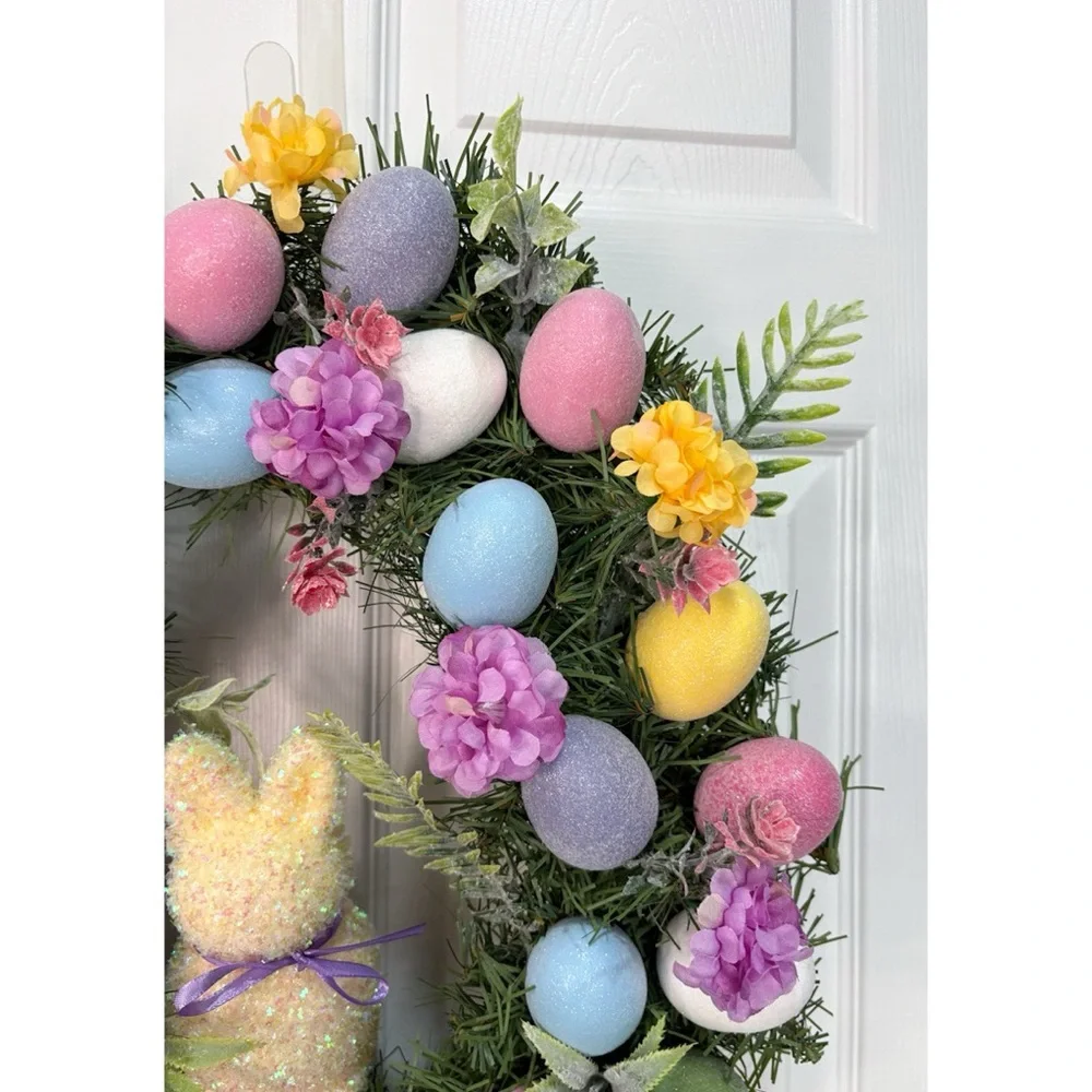 Easter Spring Eggs and Bunny Cute Colorful Wreath Handmade Home Decor